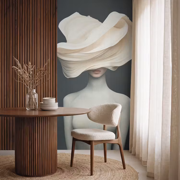 Vrouw - Beige - hoed Behang Vlies klein -sfeer1