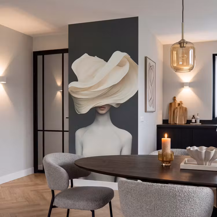 Vrouw - Beige - hoed Behang Vlies klein -sfeer3