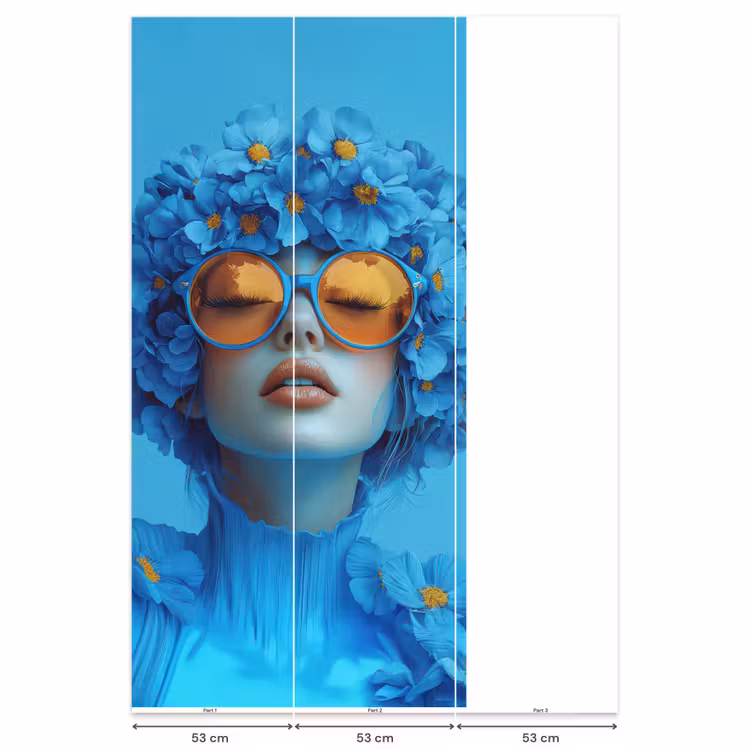 Vrouw - Bloem - Blauw - Modern - Bril - Portret Behang Vlies klein -USP_banen