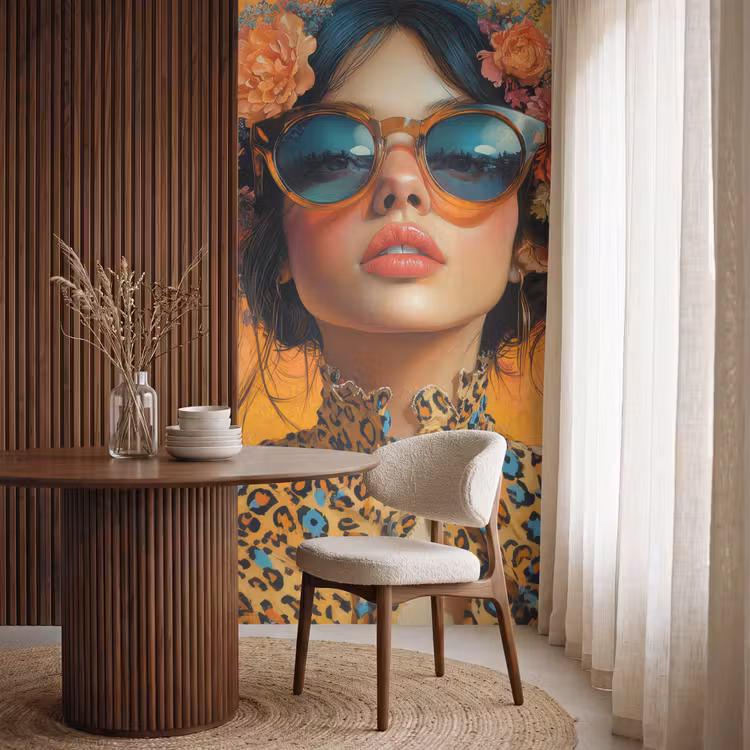 Vrouw - Bloemen - Aesthetic - Oranje Behang Vlies klein -sfeer1