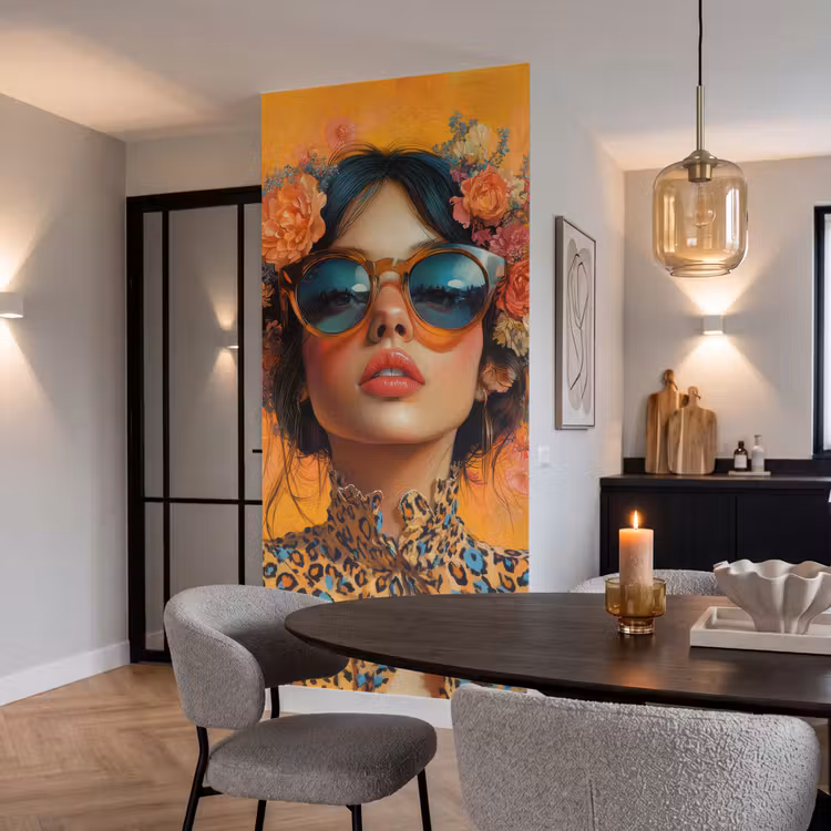 Vrouw - Bloemen - Aesthetic - Oranje Behang Vlies klein -sfeer3