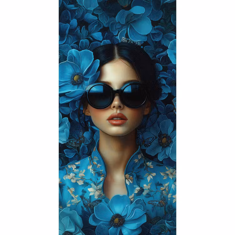 Vrouw - Bloemen - Blauw - Aesthetic - Luxe Behang Vlies klein -3d_website