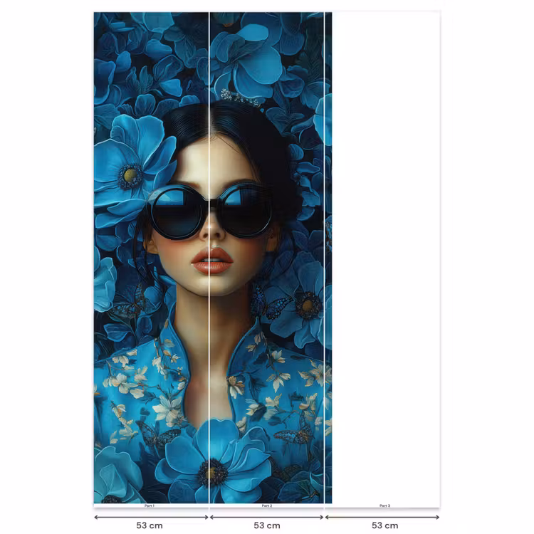 Vrouw - Bloemen - Blauw - Aesthetic - Luxe Behang Vlies klein -USP_banen
