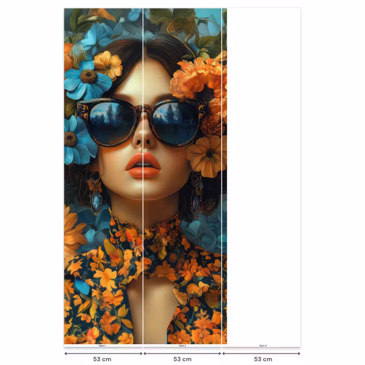 Vrouw - Bloemen - Oranje - Blauw - Modern Behang Vlies klein -USP_banen