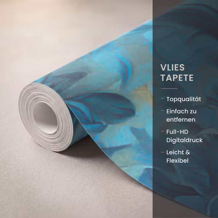 Vrouw - Bloemen - Vlinders - Blauw - Abstract Behang Vlies klein -USP_closeupDE