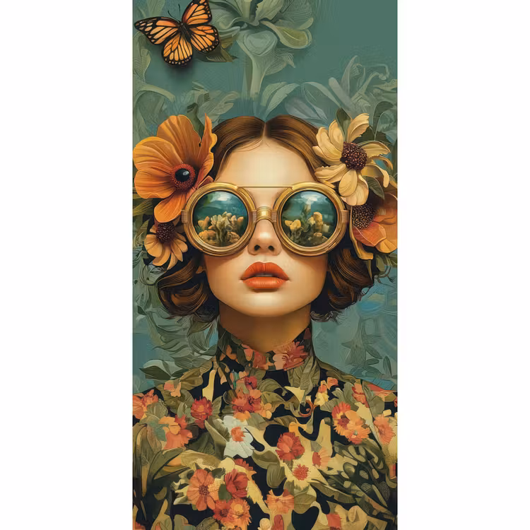Vrouw - Bloemen - Vlinders - Natuur - Vintage Behang Vlies klein -3d_website