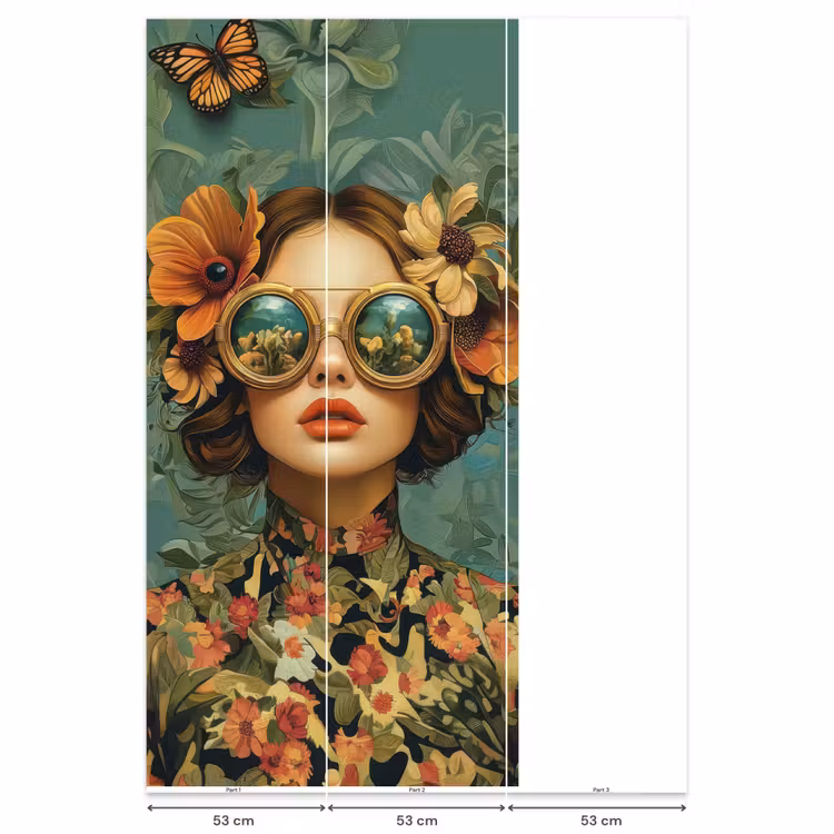 Vrouw - Bloemen - Vlinders - Natuur - Vintage Behang Vlies klein -USP_banen