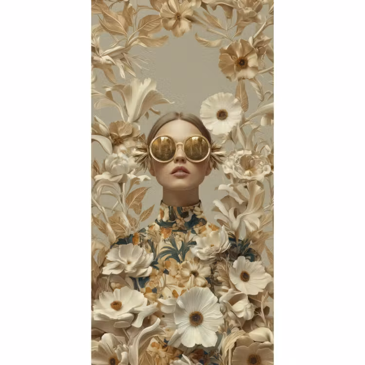 Vrouw - Bloemen - Zonnebril - Wit Behang Vlies klein -3d_website