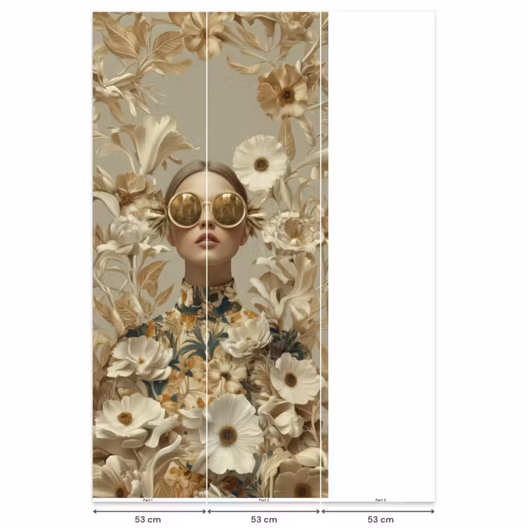 Vrouw - Bloemen - Zonnebril - Wit Behang Vlies klein -USP_banen