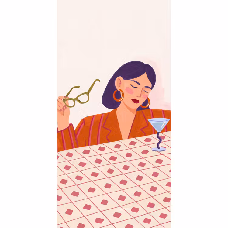 Vrouw - Bril - Cocktail - Illustratie - Modern Behang Vlies klein -3d_website