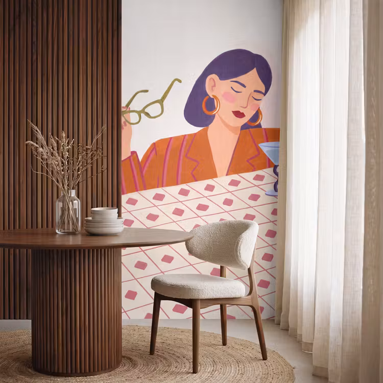 Vrouw - Bril - Cocktail - Illustratie - Modern Behang Vlies klein -sfeer1