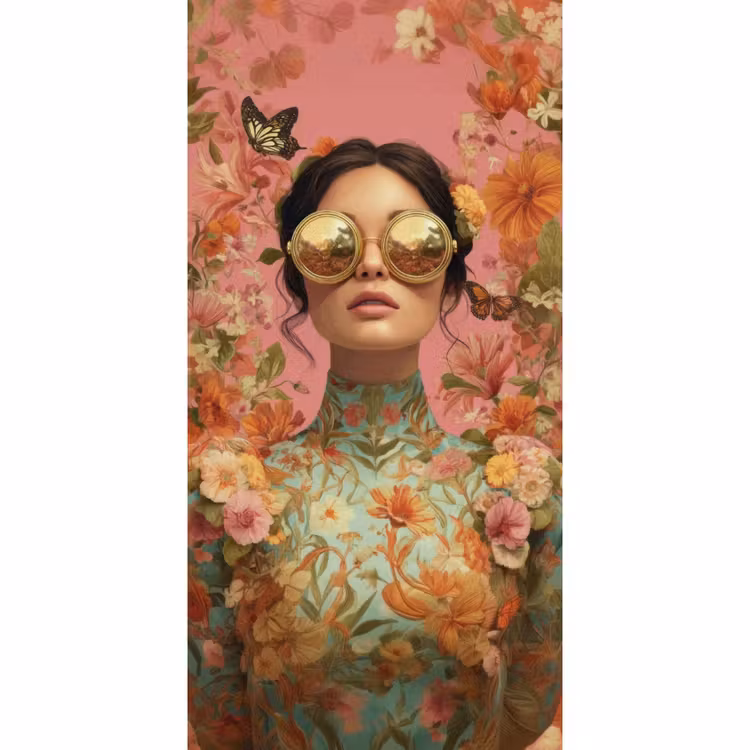 Vrouw - Bril - Roze - Bloemen Behang Vlies klein -3d_website