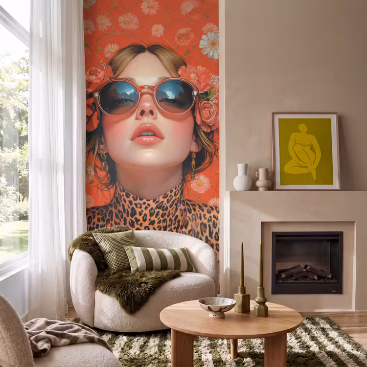 Vrouw - Kleurrijk - Dierenprint - Bloemen Behang Vlies klein -sfeer2