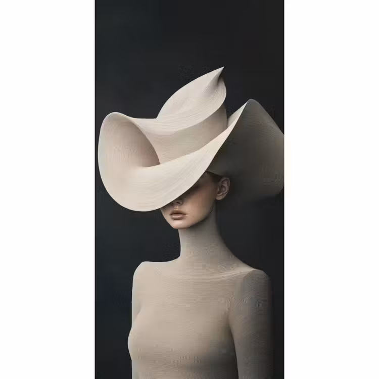 Vrouw - Golvende - Hoed Behang Vlies klein -3d_website