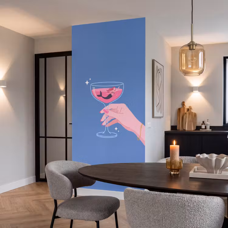 Vrouw - Glas - Abstract - Roze - Blauw Behang Vlies klein -sfeer3