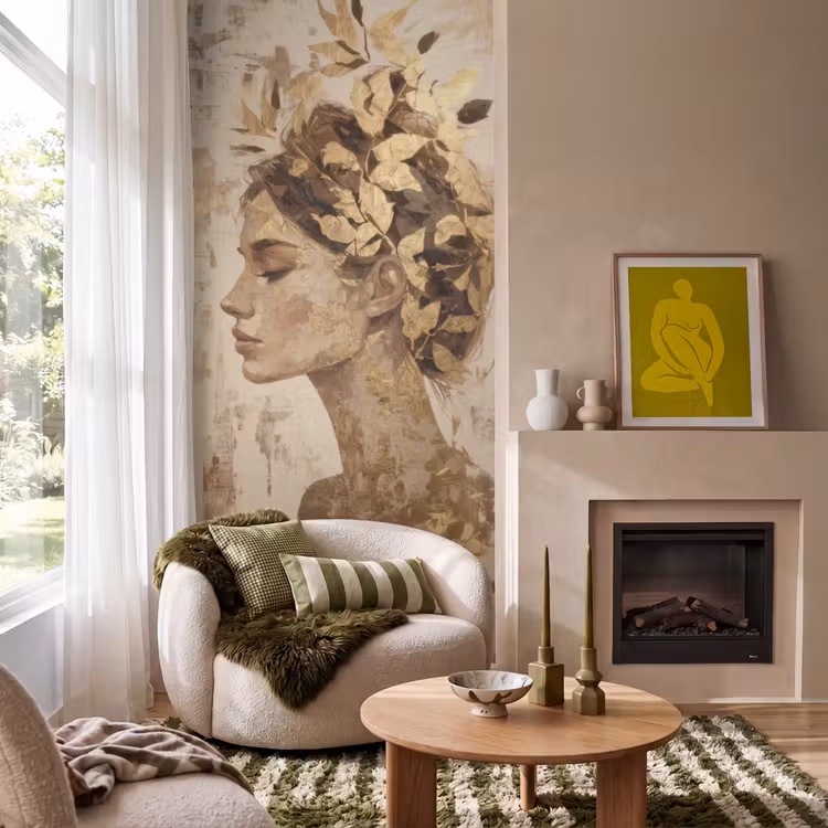Vrouw - Goud - Abstract - Textuur Behang Vlies klein -sfeer2