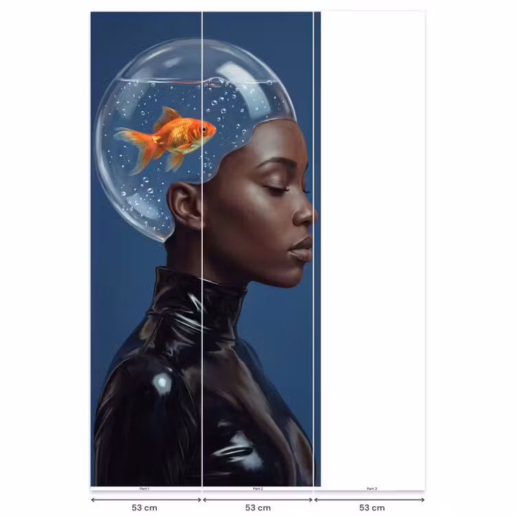 Vrouw - Goudvis - Hoofd - Abstract - Blauw Behang Vlies klein -USP_banen