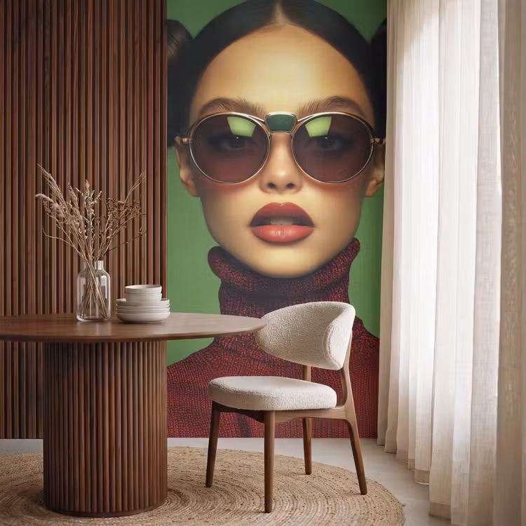 Vrouw - Groen - Bril - Aesthetic - Modern Behang Vlies klein -sfeer1