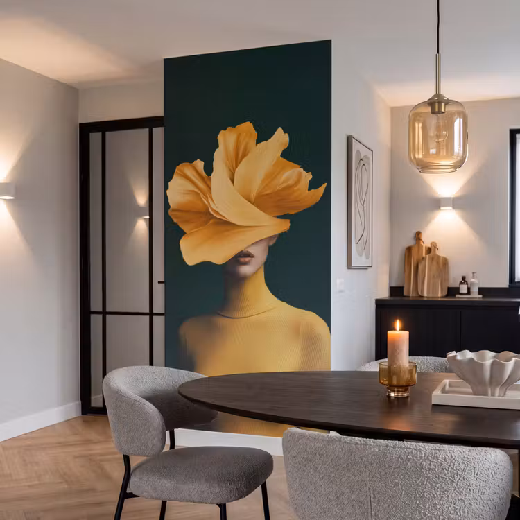 Vrouw - Hoed - Geel Behang Vlies klein -sfeer3
