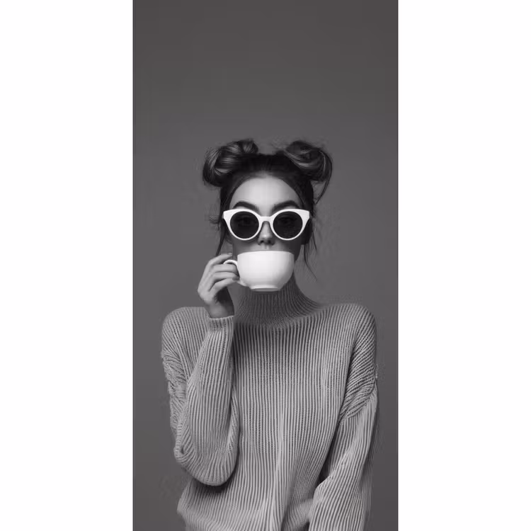 Vrouw - Koffie - Zwart - Wit Behang Vlies klein -3d_website