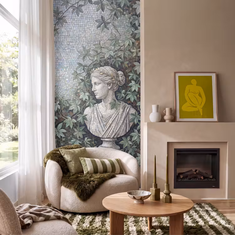 Vrouw - Klassiek - Mozaiëk - Natuur - Groen Behang Vlies klein -sfeer2