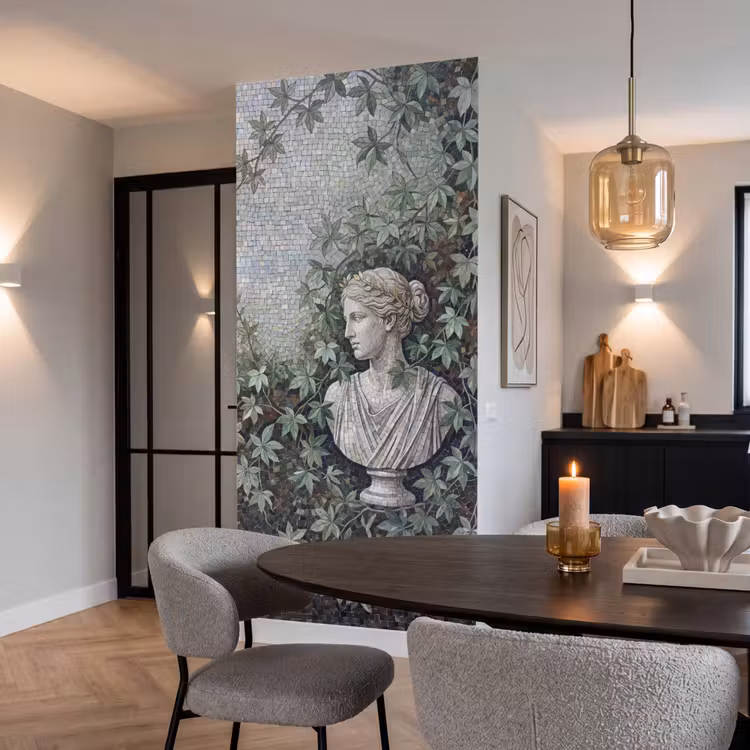 Vrouw - Klassiek - Mozaiëk - Natuur - Groen Behang Vlies klein -sfeer3