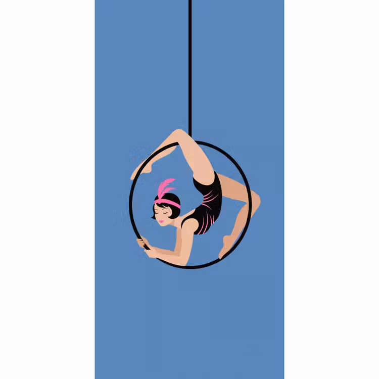 Vrouw - Aerial hoop - Art deco - Illustratie - Blauw Behang Vlies klein -3d_website
