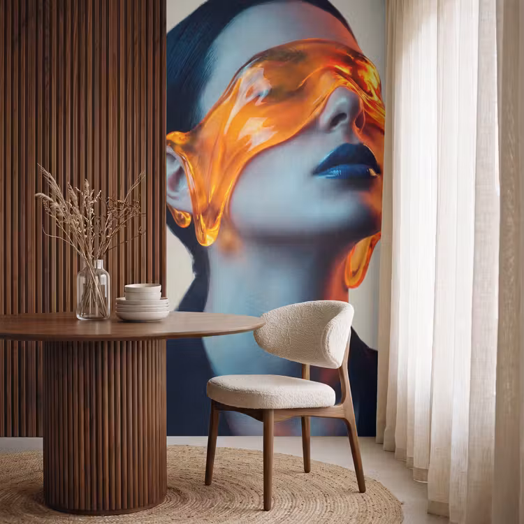 Vrouw - Oranje - Abstract - Modern - Kleurrijk Behang Vlies klein -sfeer1
