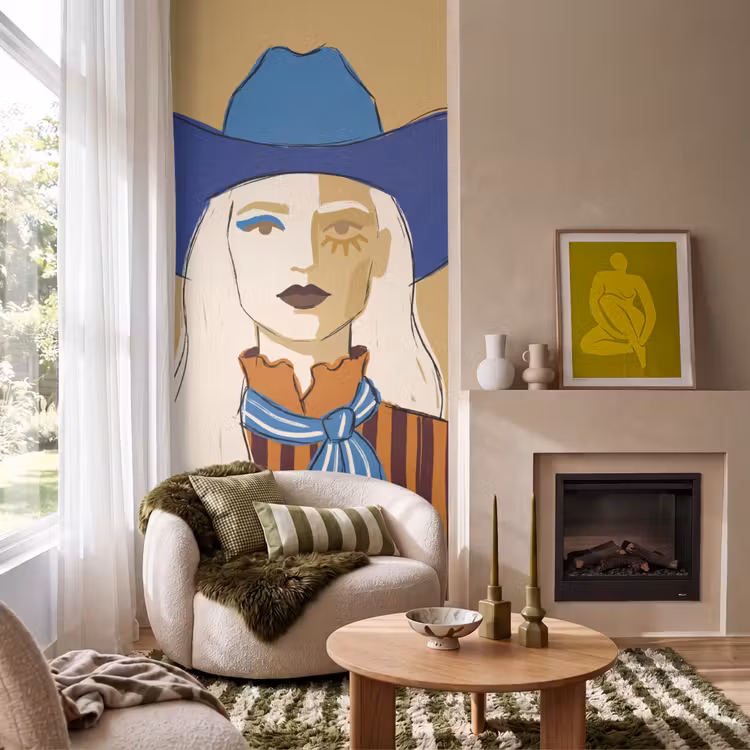 Vrouw - Portret - Abstract - Kleurrijk - Modern Behang Vlies klein -sfeer2