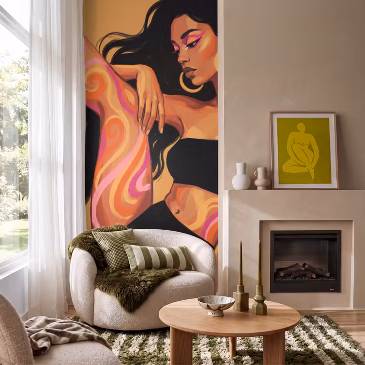 Vrouw - Portret - Abstract - Modern - Kleurrijk Behang Vlies klein -sfeer2