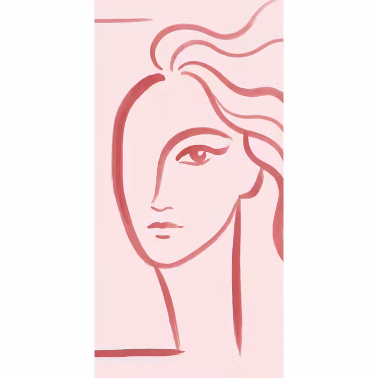 Vrouw - Portret - Abstract - Lijnkunst - Rood Behang Vlies klein -3d_website