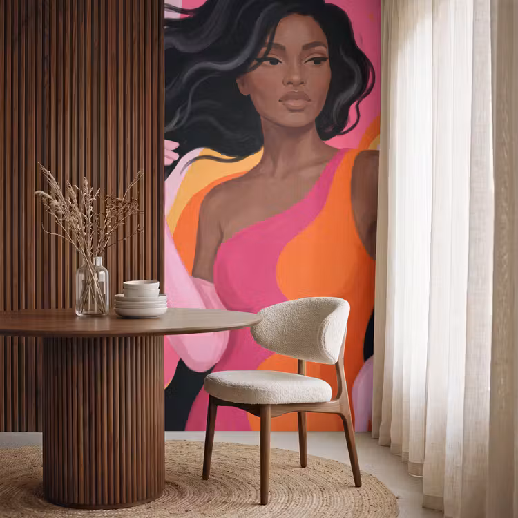 Vrouw - Portret - Kleurrijk - Modern - Kunst Behang Vlies klein -sfeer1