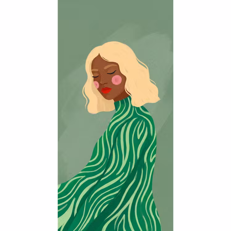 Vrouw - Portret - Illustratie - Modern - Groen Behang Vlies klein -3d_website
