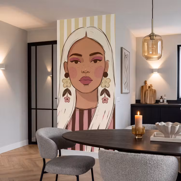 Vrouw - Portret - Illustratie - Modern - Roze Behang Vlies klein -sfeer3