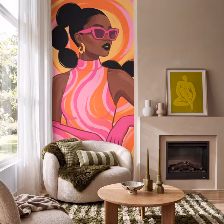 Vrouw - Portret - Kunst - Abstract - Roze Behang Vlies klein -sfeer2