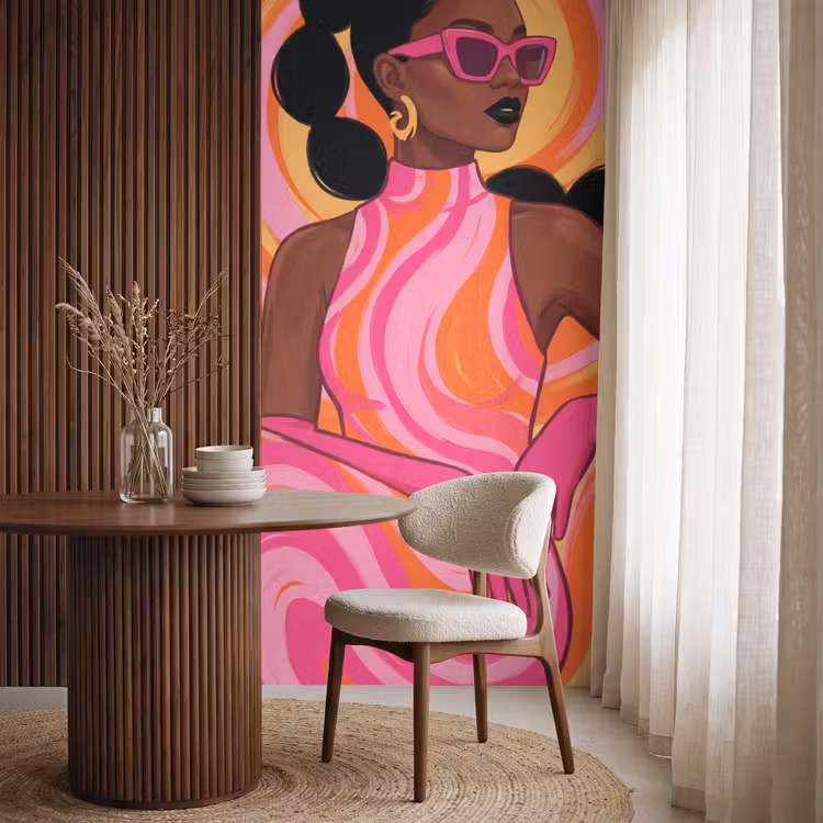 Vrouw - Portret - Kunst - Abstract - Roze Behang Vlies klein -sfeer1