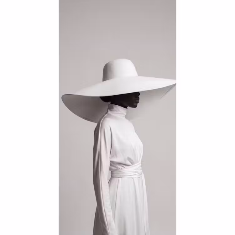 Vrouw - Profiel - Hoed - Zwart - Wit - Minimalistisch Behang Vlies klein -3d_website