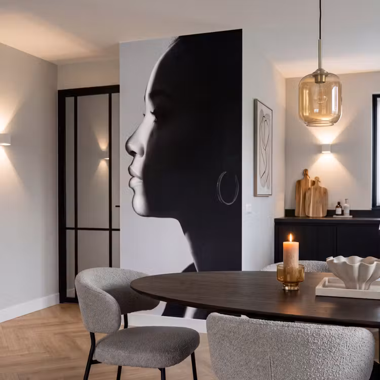 Vrouw - Profiel - Mensen - Zwart-wit Behang Vlies klein -sfeer3