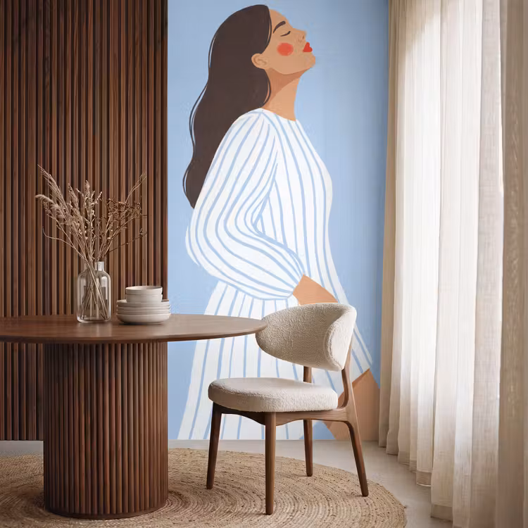 Vrouw - Profiel - Rust - Modern - Illustratie Behang Vlies klein -sfeer1