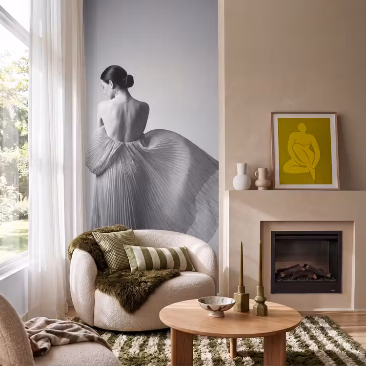 Vrouw - Rug - Textuur - Zwart - Wit - Elegant Behang Vlies klein -sfeer2
