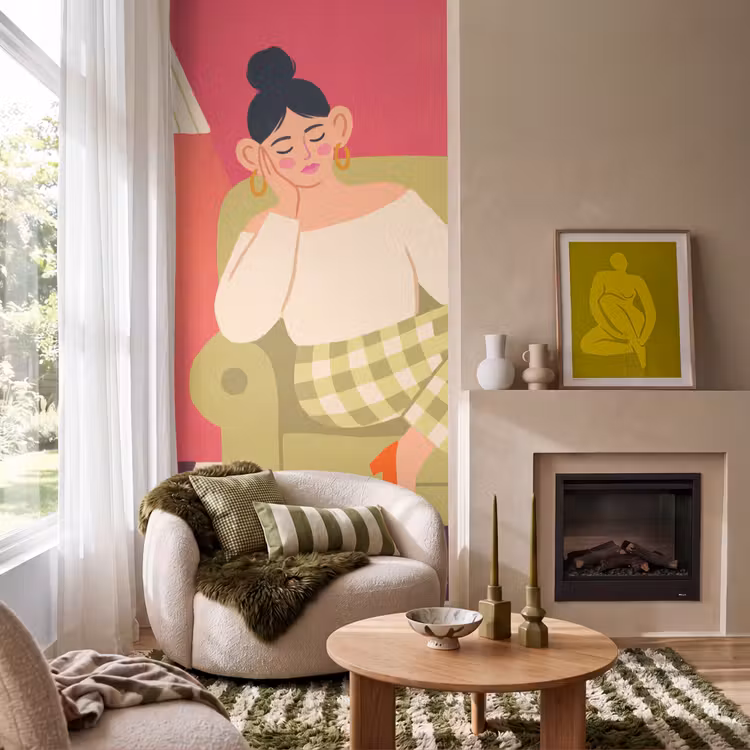 Vrouw - Rust - Interieur - Modern - Kunst Behang Vlies klein -sfeer2