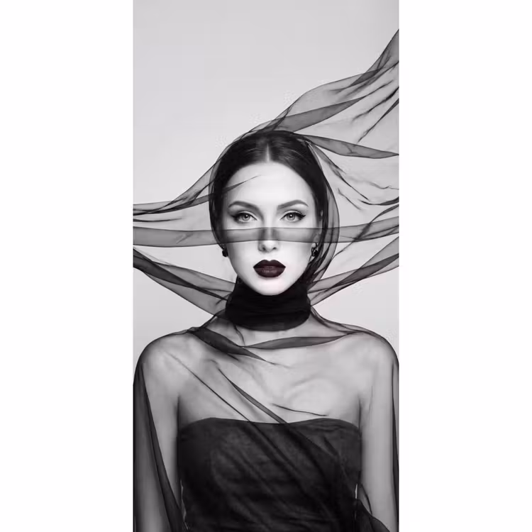 Vrouw - Sluier - Portret - Zwart  - Wit - Elegant Behang Vlies klein -3d_website