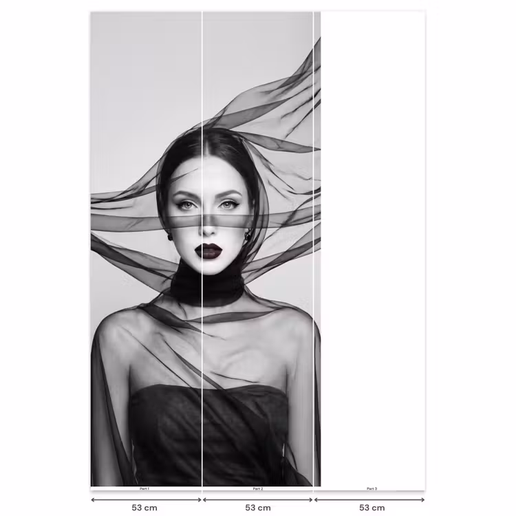 Vrouw - Sluier - Portret - Zwart  - Wit - Elegant Behang Vlies klein -USP_banen