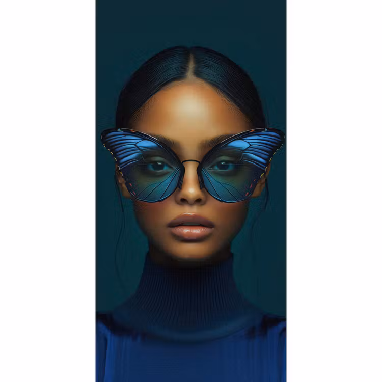 Vrouw - Vlinder - Bril - Blauw - Modern - Portret Behang Vlies klein -3d_website