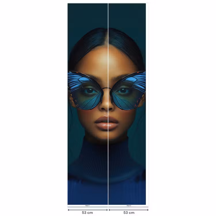 Vrouw - Vlinder - Bril - Blauw - Modern - Portret Behang Vlies klein -USP_banen