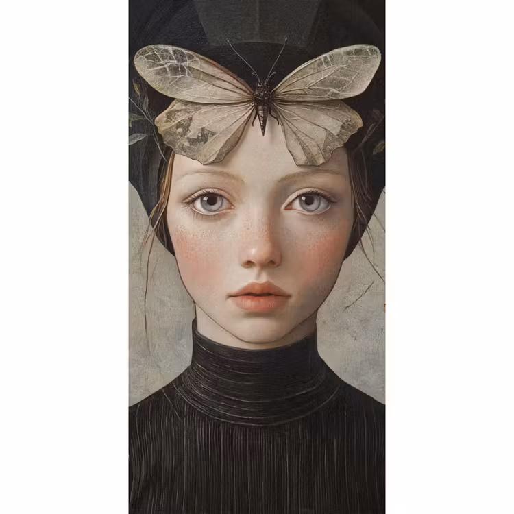 Woman - Butterfly - Art - Classic - Muted Behang Vlies klein -3d_website