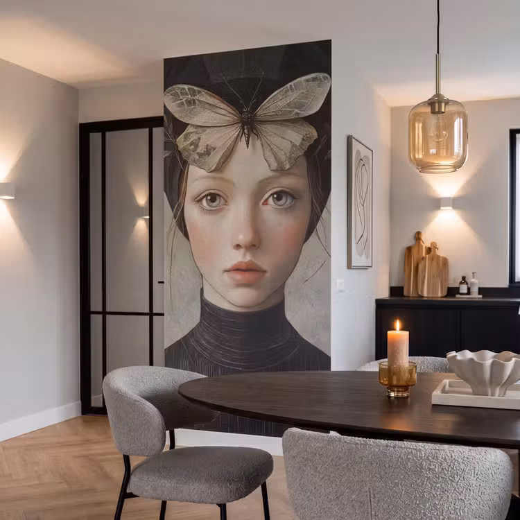 Woman - Butterfly - Art - Classic - Muted Behang Vlies klein -sfeer3