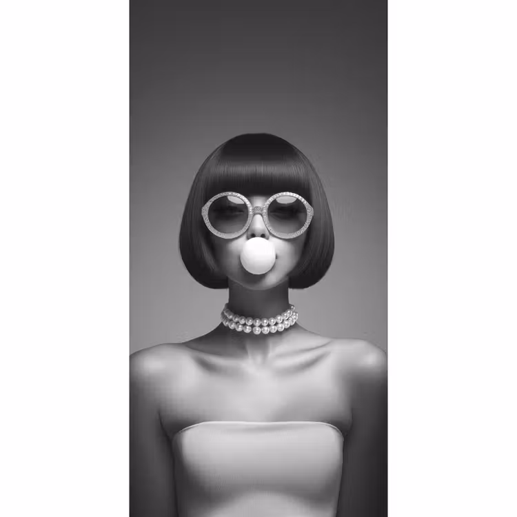 Vrouw - Zwart Wit - Ketting - Zonnebril Behang Vlies klein -3d_website