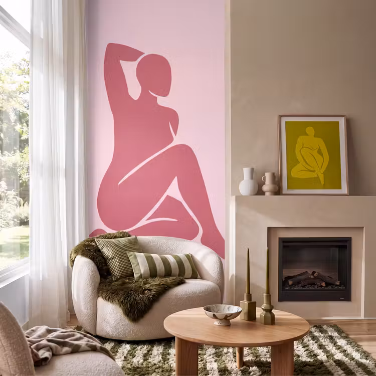 Vrouw - Silhouet - Abstract - Modern - Roze Behang Vlies klein -sfeer2