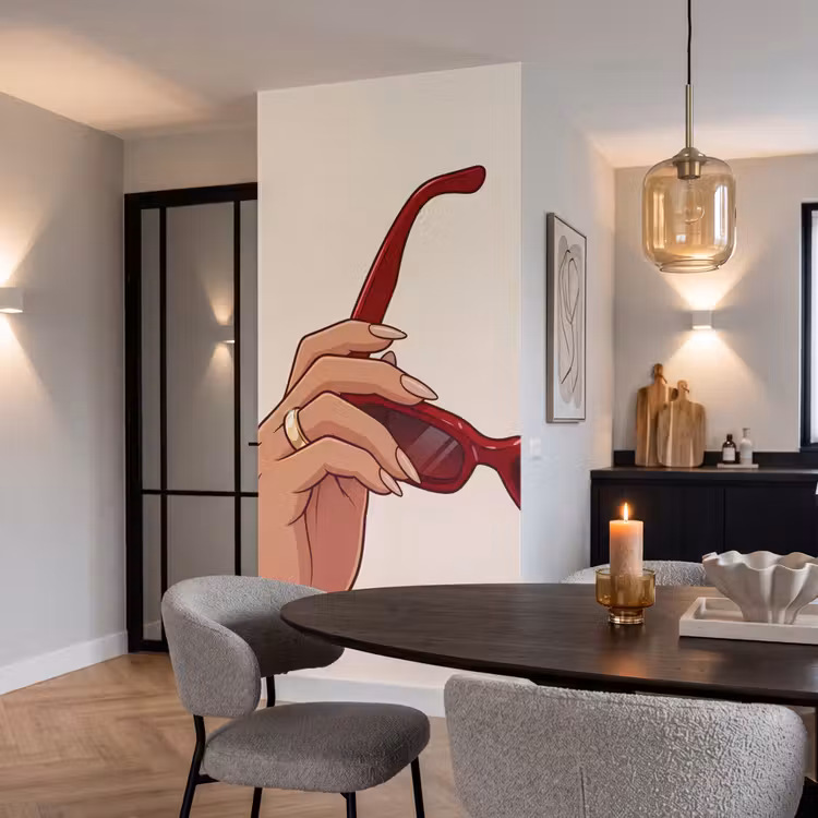 Vrouw - Zonnebril - Mode - Rood - Illustratie Behang Vlies klein -sfeer3
